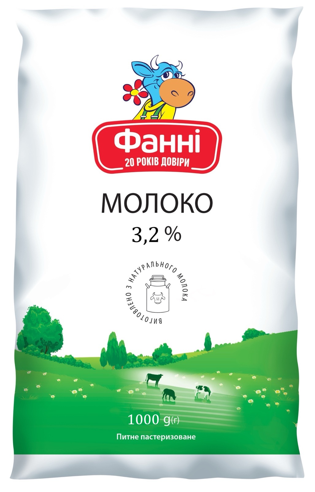 Молоко пастеризоване 3,2% жирності, ТМ "Фанні"